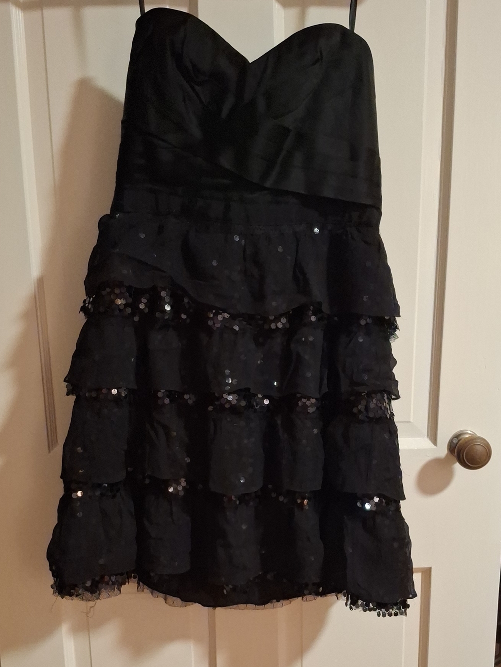 BCBGMaxAzria NWT Black Strapless Tiered Sequin Dress